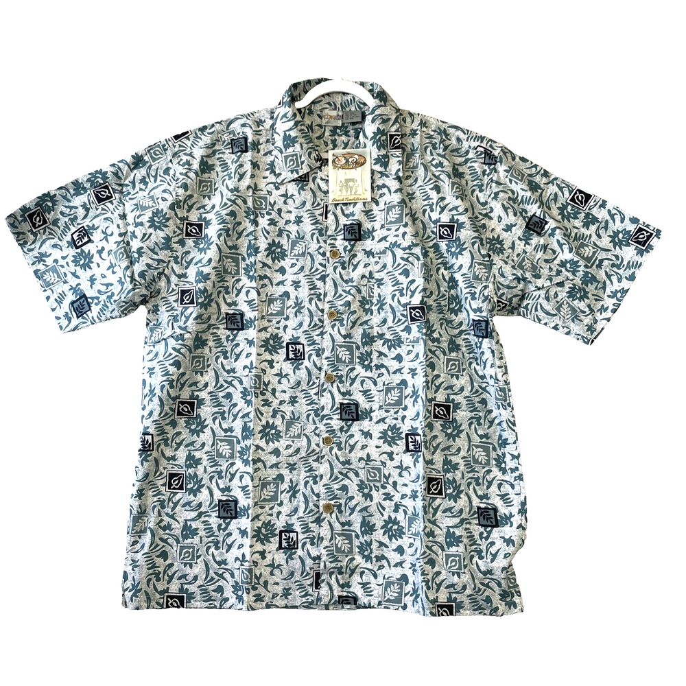 OP Sport Camp Short Sleeve Shirt Mens 2XL Blue Hawaiian 100% Cotton Summer Surf
